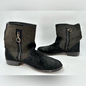 Florentini Baker Studded Distressed Black Suede Ankle Boots 10.5 Italy Made
